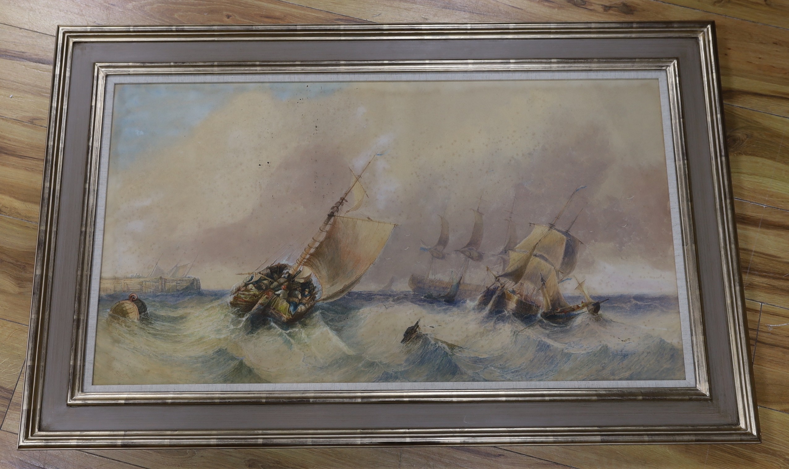 Sidney Paget (1851-1908), watercolour, Shipping off the coast, signed, 49 x 90cm